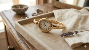 ساعة نسائية بتصميم سوار (Bangle) ذهبية - حالة جديدة