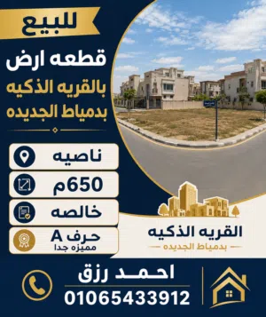 للبيع قطعه ارض قريه ذكيه حرف A