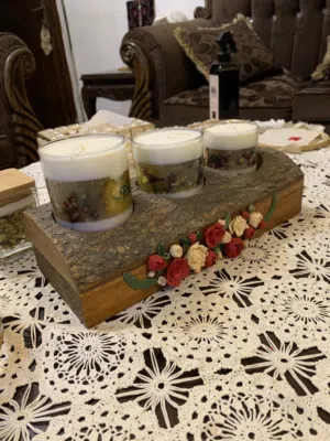 حامل شموع خشب طبيعي