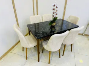 ميز طعام ارجل خشب وحديد   6 كرسي السعر 250