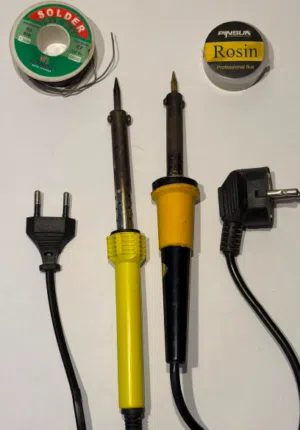 Soldering Iron (2 pc) set and all electronics components for projects.