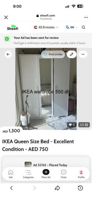 1 bed queen size with mattress + wardrobe 3 door from IKEA