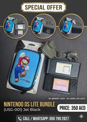Nintendo DS Lite (Black) + Original Charger & Gift Case!