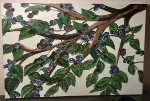 Original Hand Painted Acrylic Canvas Berry Branch لوحة كانفاس أكريليك أصلية مرسومة يدوياً - شجر توت