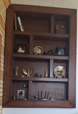 مكتبة خشبية فاخرة مدمجة داخل الحائط (Built-in) - بحالة ممتازة!