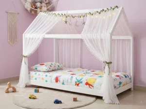 Kids Bed with Canopy and Matterss - White, Ready to Use -excellent condition