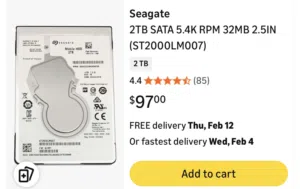 Seagate 2TB SATA Hard Disk Drive 5.4K RPM 32MB 2.5INCH (ST2000LM007)