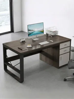 مكتب زاوية خشبي بتصميم عصري وعملي   مكتب مثالي للعمل أو الدراسة، يجمع بين المساحة الواسعة والتصمي