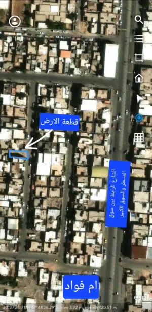 قطعة ارض 105 متر بالقبلة حي المركز