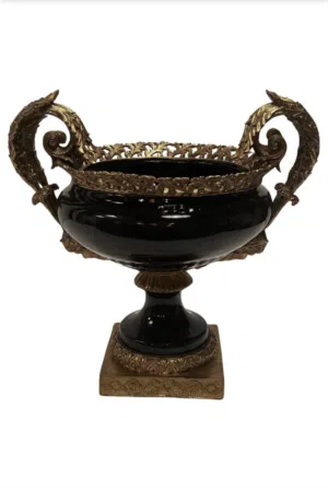 Magnificent Black Porcelain and Bronze Decorated French Empire Urn