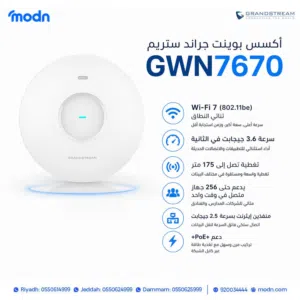 متوفر الآن للمحترفين وأصحاب المشاريع الكبرى "أكسس بوينت جراند ستريم GWN7670 (واي فاي 7): الآن في مدن