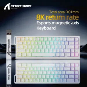 كيبورد attack shark x68 HE جديد مسكر لون ابيض بأقل سعر ومتوفر توصيل لكافة انحاء المملكة