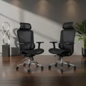 كرسي مكتب مريح بمسند رأس وقاعدة كروم متينة - B - 30003 (BLACK)