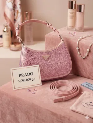 حقيبه كتف من ماركه PRADA اصليه ذات بلورات بالون الوردي + يوجد تخفيض للقطعه بمناسبه العيد