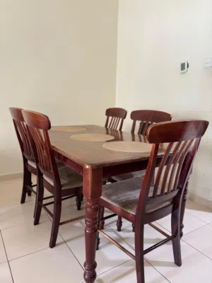 Solid Wood 5 - Seater Dining Table with chairs - Dark Brown