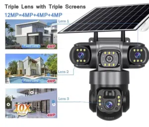 Wifi Solar Camera Outdoor 3 Lens Three Screens Solar IP Webcam