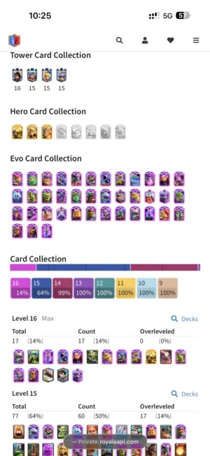 حساب كلاش رويال مستوى 77