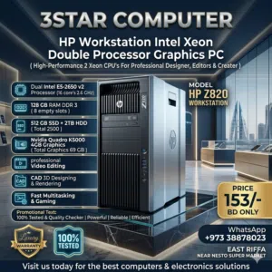 HP Workstation Intel Xeon Double Processor 128GB RAM & 512GB SSD+2TB HDD 4GB Graphics Card