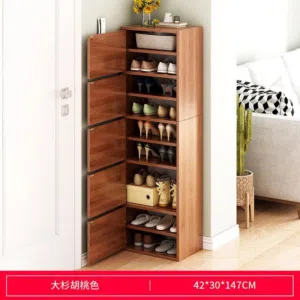 خزانة خشبية طويلة للأحذية بشكل عصري المقاس  147*30*42 سم لون بني