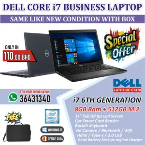 DELL Professional Laptop Core i7 6th Gen 512GB NVMe SSD Built In CPR Reader 14" Full HD Screen OS 11