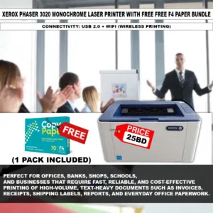 Xerox Phaser 3020 Monochrome Laser Printer FREE F4 PAPER (1 Pack Included)
