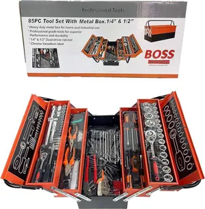 حقيبة عدة 85 قطعة من BOSS الالماني  مقابس و مسامير ومفتاح البراغي الماركة Boss صندوق قابل للتوض