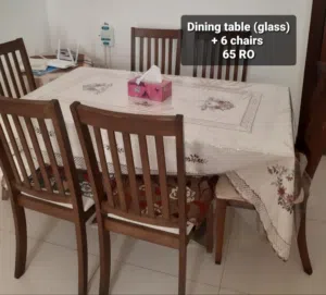 Dining Table-Glass with Six chairs