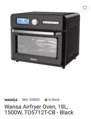 Wansa Combo 5 in 1 Airfryer & Oven, 18L