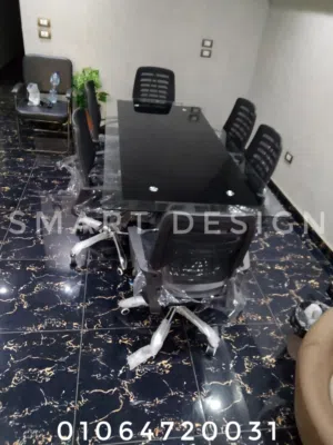 ترابيزه اجتماعات زجاج سيكوريت شاسيه معدن مقاس 2متر متاح جميع المقاسات