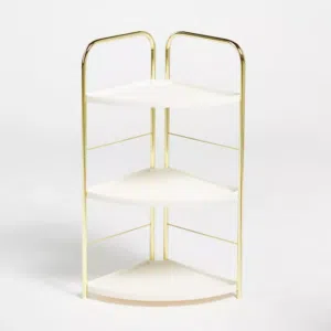رف حديد 3 مستويات قابل للفصل في وقت سهل الحمل والتركيب، اللون ذهبي + الرفوف لون أبيض