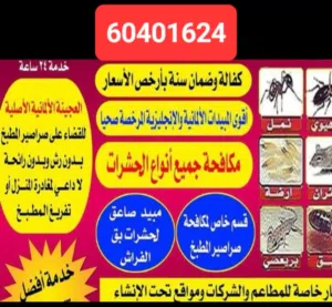 مكافحة الحشرات والقوارض بدون مغادرة المنزل وارخص الأسعار جميع مناطق الكويت  خدمه 24 ساعه