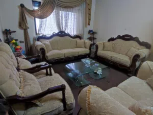 طقم كنب زان +طاولة زجاجية+طاولة تلفاز زجاج وخشب + مرجيحة
