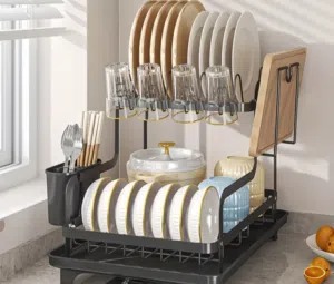 2-Tier Dish Drying Rack with Drainboard ...