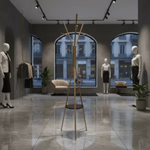 علاقة ملابس ذهبية عصرية بتصميم شجري مع رف دائري - CH 333 (GOLD)