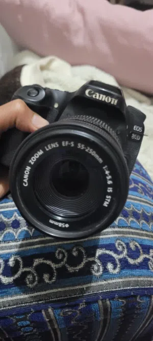للبيع عرطه كاميرا Canon 80D عدسة 55-250 فلاش V1 التريجر الأكتا بطاريتين + شاحن