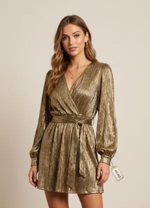 فستان سهره ذهبي Elegant Evening Dress – Size Small