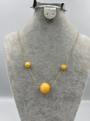 قلادة ذهب بكهرمان كلنغرادي نسائية  - Women’s 18K gold necklace with natural, untreated Kaliningrad a