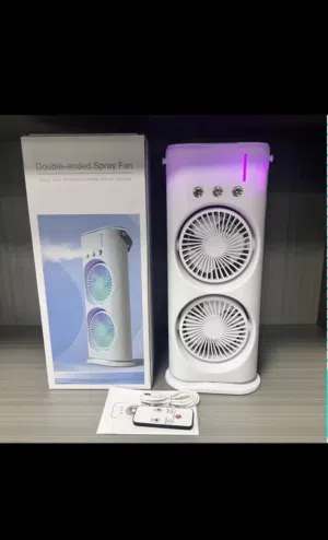 مروحة تبريد مزدوجة مع بخار ماء (Double Head Spray Cooling Fan مع اضاءه اقرء الوصف