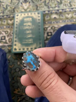 خاتم فظة مختوم 925 فص الخاتم من العقيق والفيروز