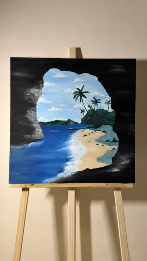 رسم بحر وصخر وطبيعه
