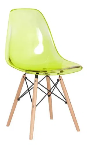 كرسي اكريليك تصميم عصري لون أخضر شفاف ,ارجل خشب زان مدعمة بالحديد مناسب للمطابخ والمكاتب والتسريحة