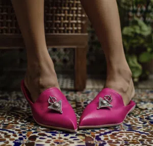 Leather Handmade Moroccan slippers with fibula
