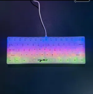 كيبورد كيمنك 61 مفتاحًا مع غلاف شفاف وإضاءة خلفية RGB حقيقية ولوحة مفاتيح ألعاب USB