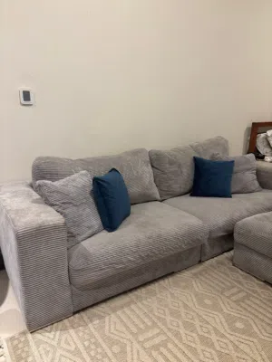 Modern Grey Corduroy Sectional Sofa with Ottoman