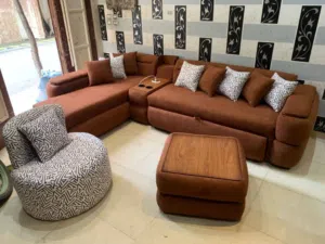 ركنة مودرن بتتفتح سرير + فوتيه وبف هدية – عملية، شيك، وتوفير في المساحة