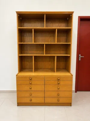 Large Wooden Bookshelf with 10 Drawers