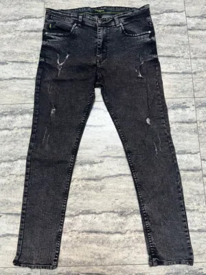 Premium Charcoal Black Distressed Jeans – Slim Fit