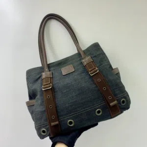 Authentic Burberry Blue Label Denim Tote Bag Canvas Leather Shoulder Bag