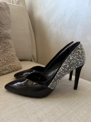 Black High Heels with Silver Rhinestones. Brand: Charles & Keith
