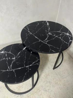 طقم طاولات خدمة مودرن رخامي  قزاز قطعتين بحالة ممتازة